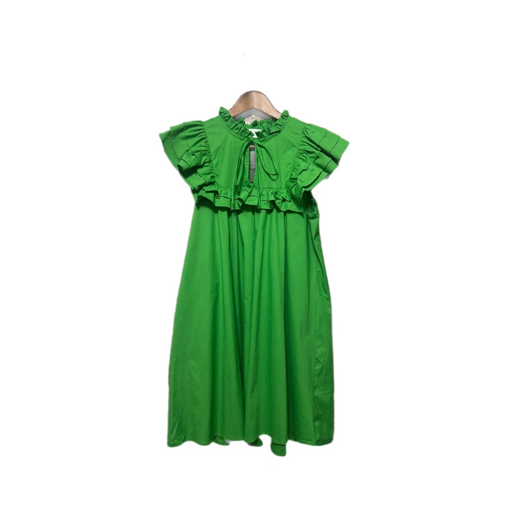 Impressions Ruffle Tiered Dress Womens S Green New Cotton Blend M6187ST